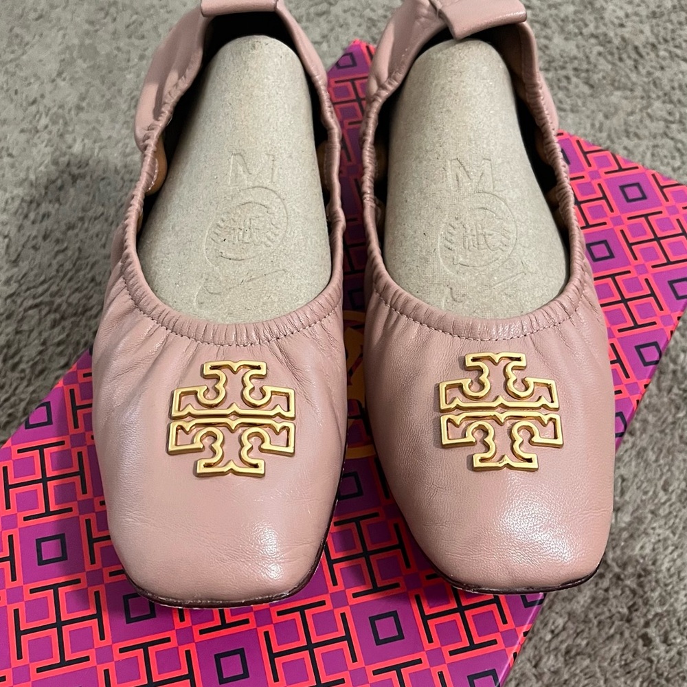 Tory Burch Blush Flats with Gold Emblem